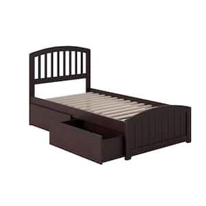 Richmond Black Espresso Solid Wood Frame Twin Platform Bed with Matching Footboard and Under Bed Storage Drawers