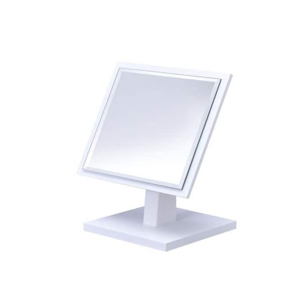 Vsmile 7 in. W x 9.25 in. H Polyresin and Wood Table Make-Up Mirror on a Pedestal, Elegant Pastel White Finish