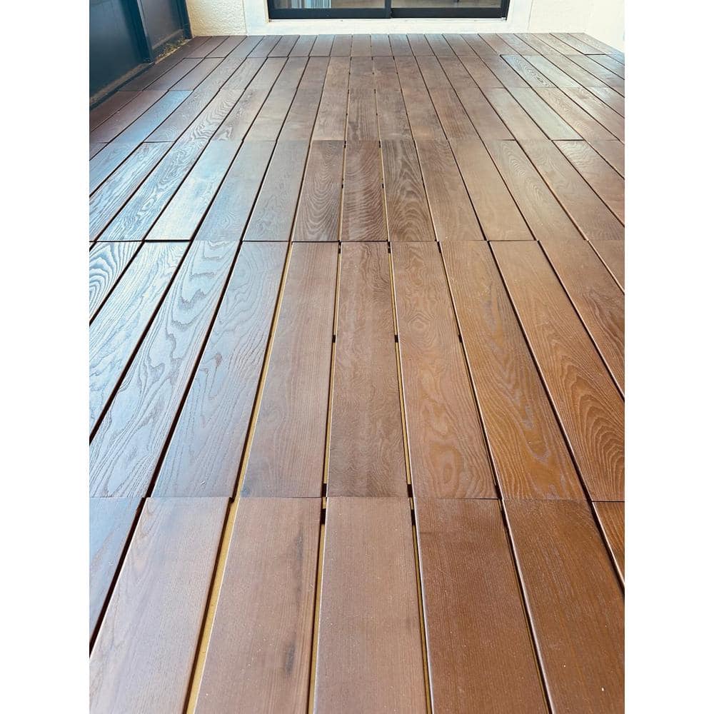 Roll Deck 4 ft. x 32 in. Non-Slip Thermo-Treated Wood Deck Tile in Brown (1