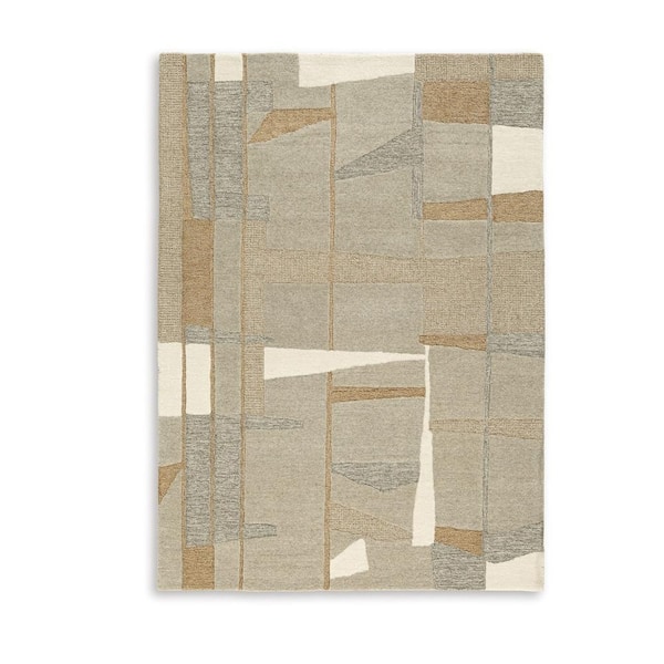 5 ft. x 7 ft. Taupe, Gray and Caramel Teon Geometric Area Rug