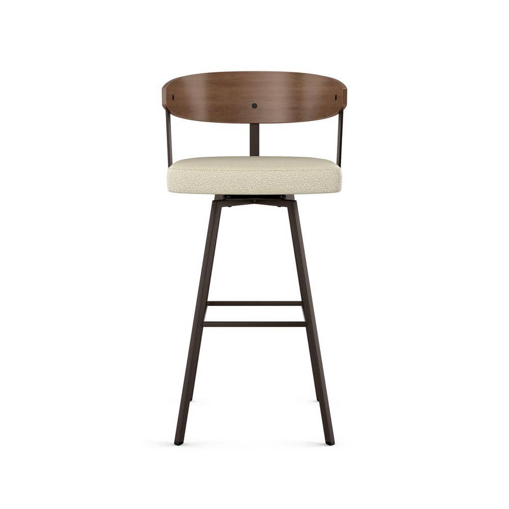 Cream and Dark Brown Swivel Counter Stool with Wooden Back