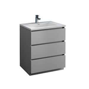 Lazzaro 30 in. Modern Bathroom Vanity in Gray with Vanity Top in White with White Basin