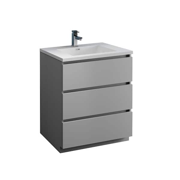 Fresca Lazzaro 30 in. Modern Bathroom Vanity in Gray with Vanity Top in White with White Basin