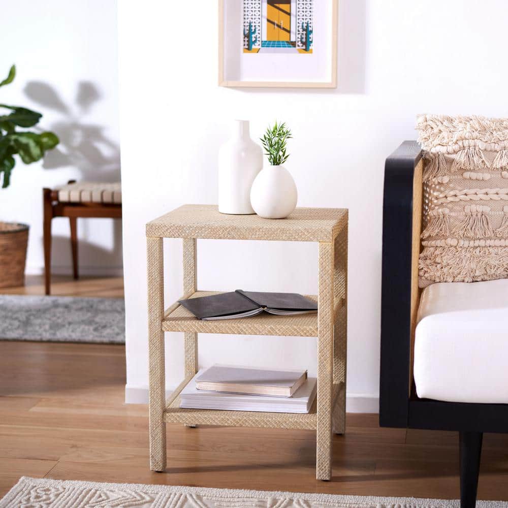 Light Natural Raffia 2-Shelf Accent Table