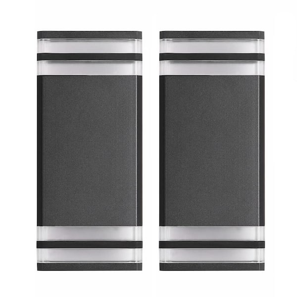 HKMGT 2-Layer Black Outdoor Hardwired Wall Lantern Sconce Modern Exterior Light Fixture with Bulbs Included (2-Pack)