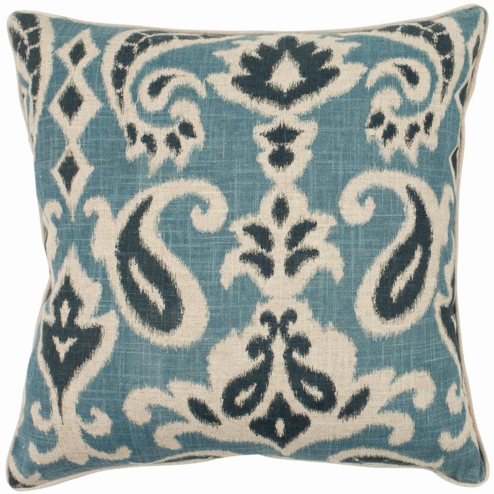 Dylan 18" Blue Cotton Linen Paisley Throw Pillows, Set of 2