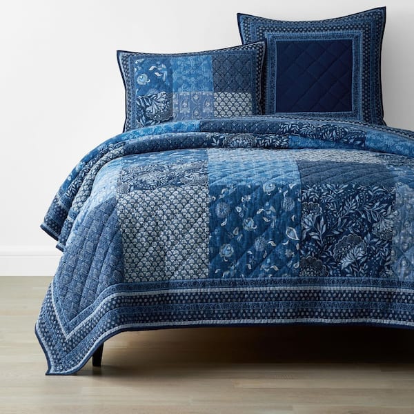 The Company Store Indigo Floral Patchwork Blue Full/Queen Cotton Quilt