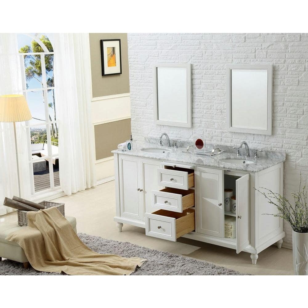 Pearl White Double Vanity with Carrara Marble Top