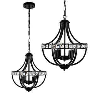 4-Light Black Crystal Candlestick Chandelier for Living Room with no bulbs included