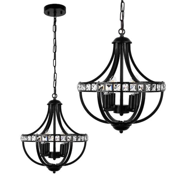 Briignite 4-Light Black Crystal Candlestick Chandelier for Living Room with no bulbs included