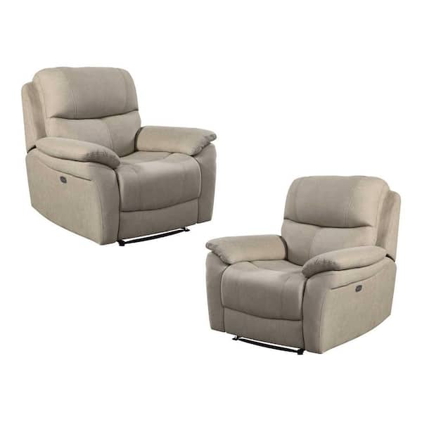 EVERGLADE HOME Mackay Tan Microfiber Upholstery Power Reclining Chair (Set of 2)