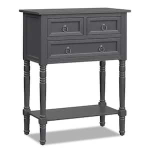 24 in. Dark Grey Wood Console Entryway Table With 3-Drawers Open Shelf for Hallway Living room