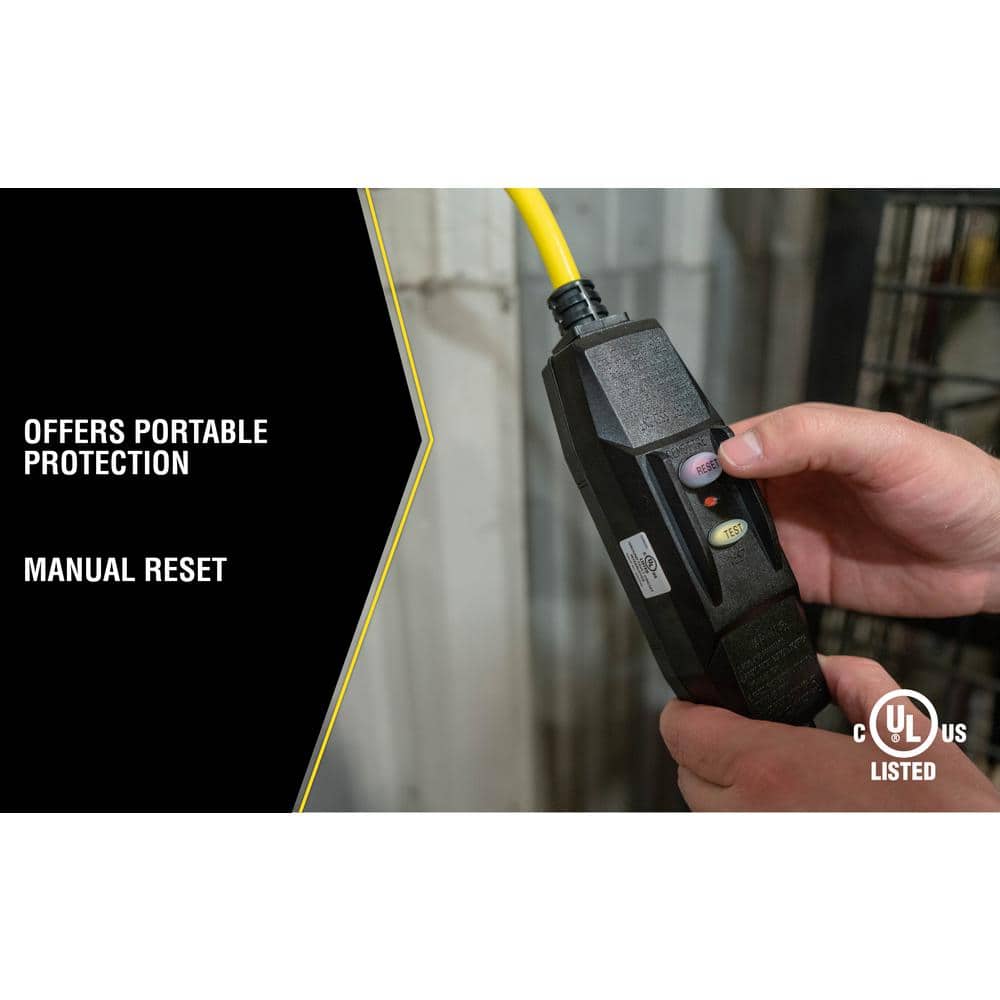 Yellow 2 ft. Triple Outlet Cord with GFCI and Lighted Power Block