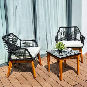Lucena 3-Piece Wicker Square Outdoor Bistro Set with Cream Cushions