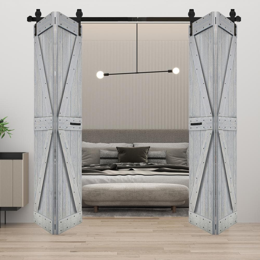 K Style 60 in. x 80in. (15 in. x 80 in. x 4-Panels) French Gray Solid Core Wood Bi-Fold Door with Hardware Kit-Assembly price history on PriceWatchPro