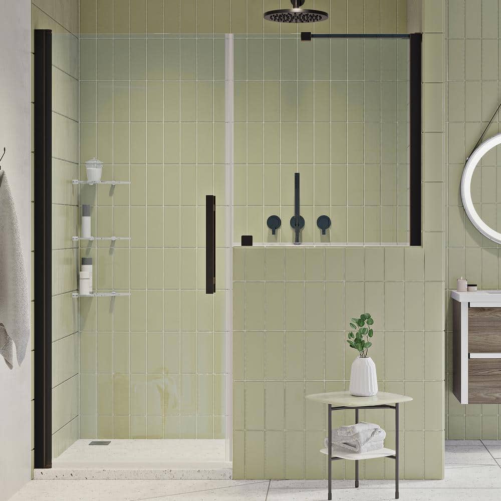 Pasadena 59-13/16 in W x 72 in H Pivot Frameless Shower Door in ORB with Buttress Panel & Shelves price history on PriceWatchPro