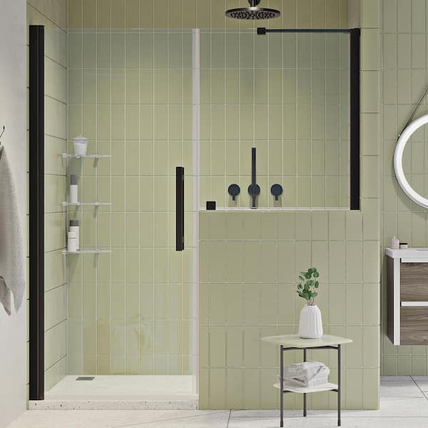 OVE Decors Pasadena 59-13/16 in W x 72 in H Pivot Frameless Shower Door in ORB with Buttress Panel & Shelves