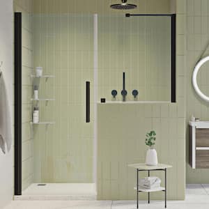 Pasadena 53-13/16 in. W x 72 in. H Pivot Frameless Shower Door in Oil Rubbed Bronze with Buttress Panel & Shelves
