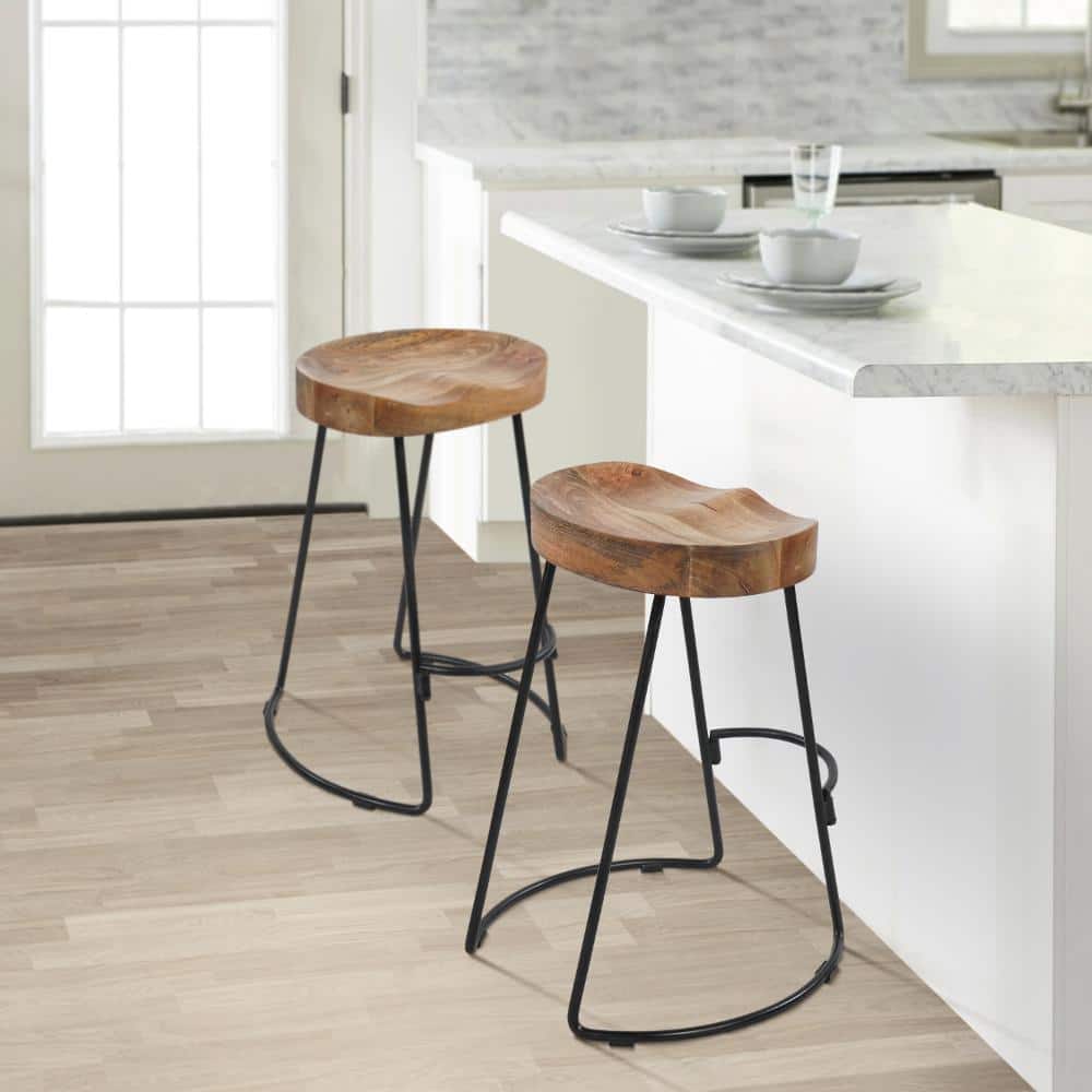 Ela Industrial Saddle-Style Backless Metal Counter Stool, Black, Set of 2