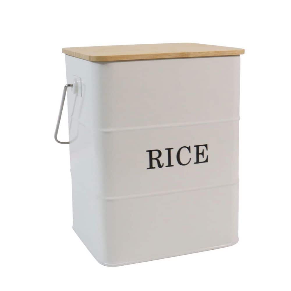 White Alloy Steel Rice Storage Container with Airtight Bamboo Lid and Scoop, 10 Liter Kitchen Food Bin price history on PriceWatchPro