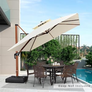 10 ft. Square All-aluminum 360-Degree Rotation Wood pattern Cantilever Offset Outdoor Patio Umbrella in Cream