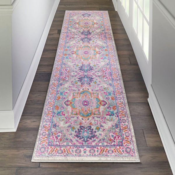 Passion Light Grey/Pink 2 ft. x 10 ft. Persian Medallion Transitional Kitchen Runner Area Rug