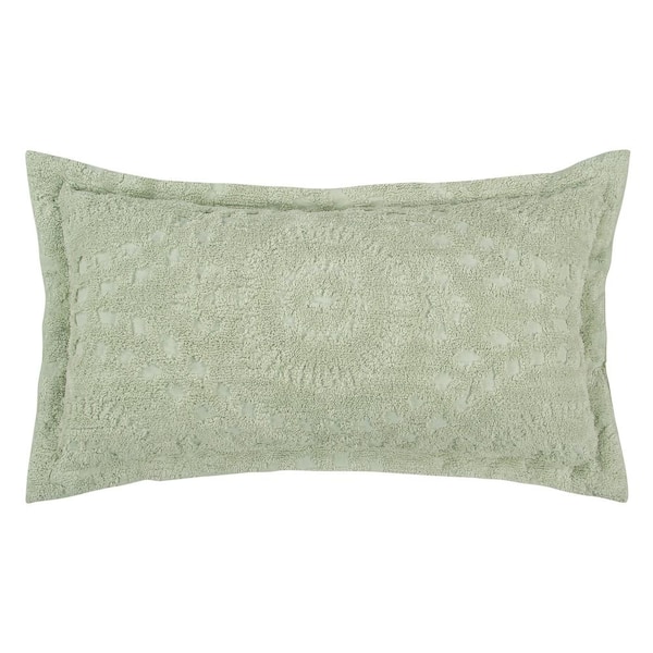 Better Trends Rio Collection Floral Design Sage King 100% Cotton Tufted Chenille Sham