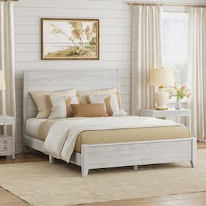 Echo 60 in. W Rustic White Solid Wood Frame Queen Size Platform Bed Frame with Wooden Headboard Rustic Bed Frame