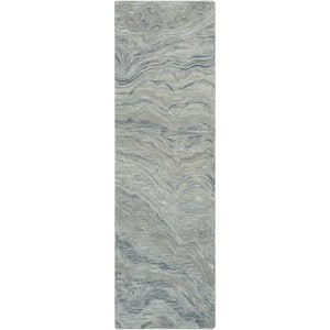 Graceful Blue 2 ft. x 8 ft. Abstract Contemporary Runner Area Rug