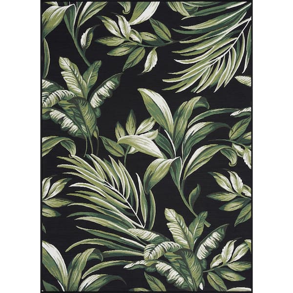 Stunning Black 8 ft. x 10 ft. Floral Indoor/Outdoor Area Rug