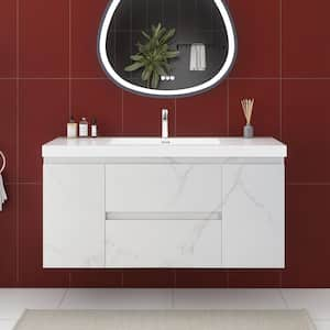 48 in. Single Sink Wall-Mounted Cararra Bath Vanity with White Resin Top