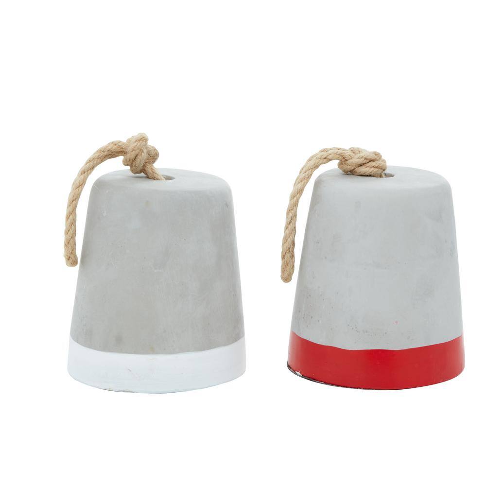 Gray Cement Coastal Buoy Door Stopper with Rope Accents, Set of 2