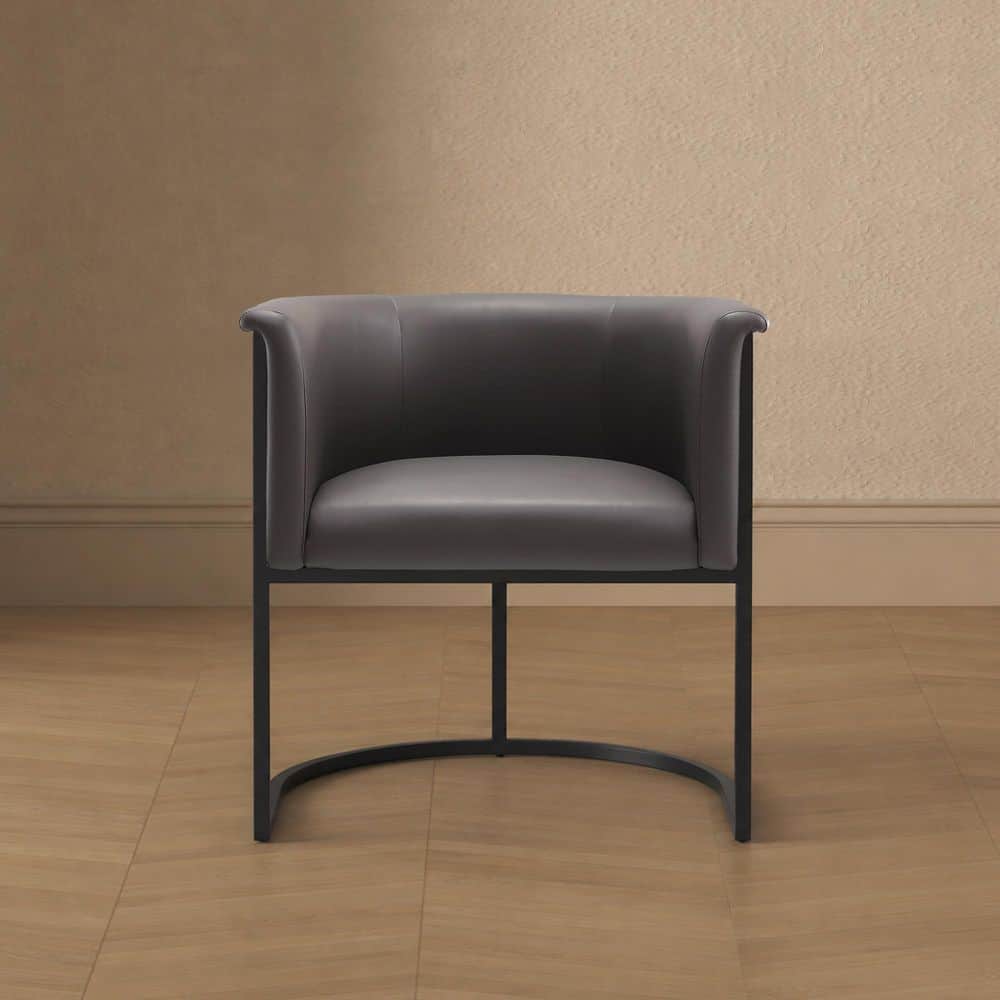Cosmopolitan Modern Pebble and Black Faux Leather Upholstered Dining Chair