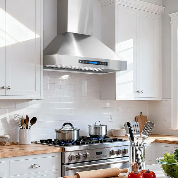 36 in. 900 CFM Convertible Wall Mount Downdraft in Stainless Steel with 4-Lights, Touch Control LCD and Remote