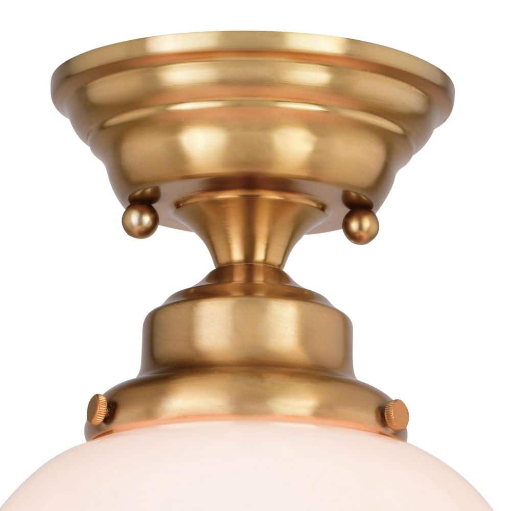 Huntley 12" Natural Brass and White Glass Semi-Flush Ceiling Light