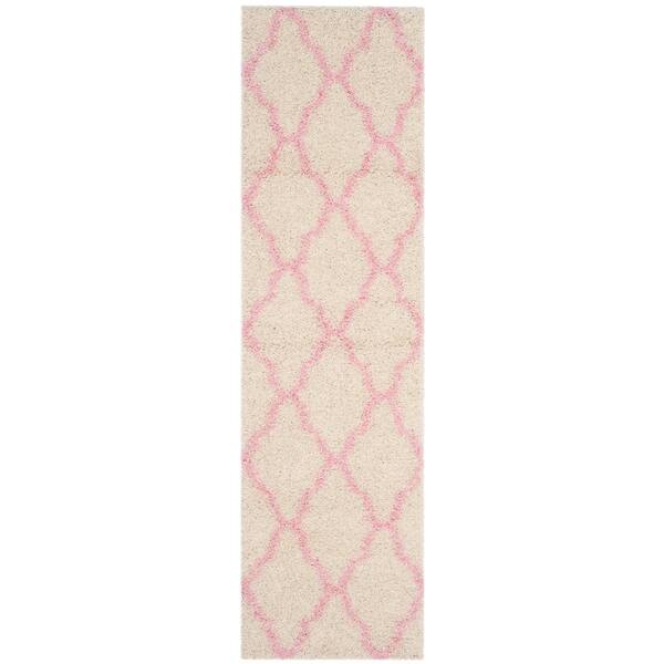 Sgd-Dallas Shag 2 x 10 Ivory/Light Pink Ogee Runner Rug