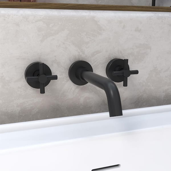 Seneca Double-Handle Wall Mounted Roman Tub Faucet in Matte Black