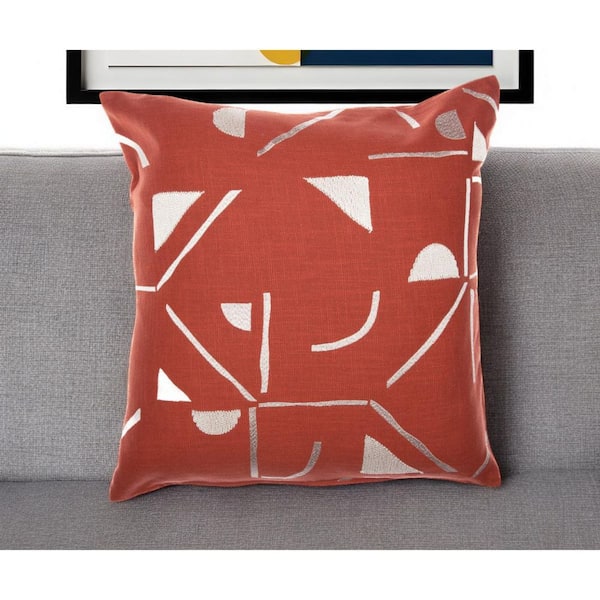 HomeRoots Orange, Ivory Geometric Polyester 24 in. x 24 in. Throw Pillow
