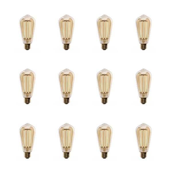 Feit Electric 100-Watt Equivalent ST19 Dimmable Straight Filament Amber Glass E26 Vintage Edison LED Light Bulb, Warm White (12-Pack)