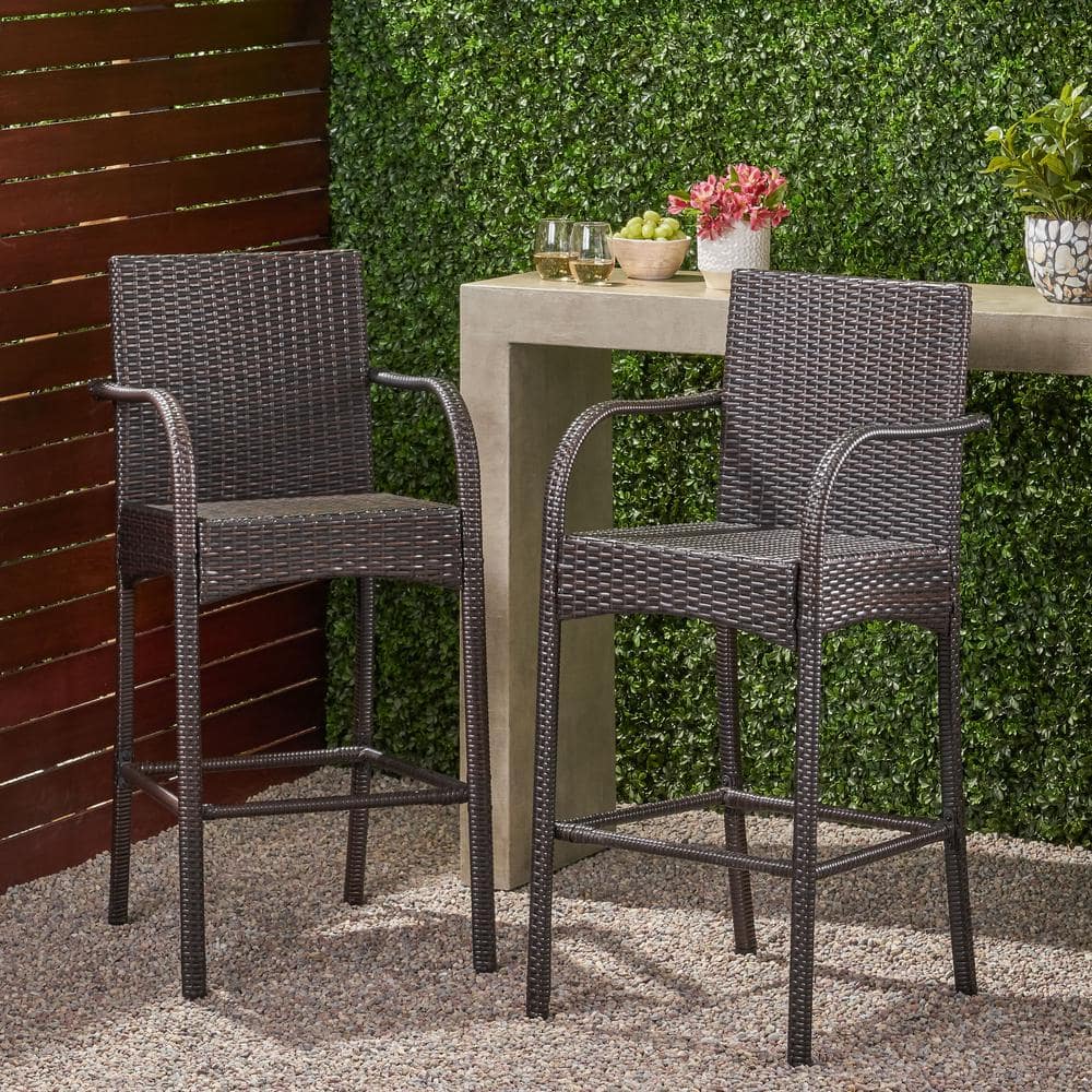 Noble House Cascada Stackable Plastic, Resin Wicker Patio Bar Stools