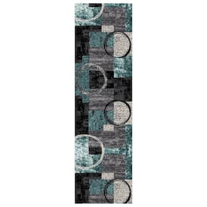 Modern Abstract Circle Gray 2 ft. x 7 ft. 2 in. Indoor Runner Rug