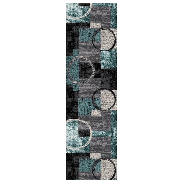 World Rug Gallery Modern Abstract Circle Gray 2 ft. x 7 ft. 2 in. Indoor Runner Rug