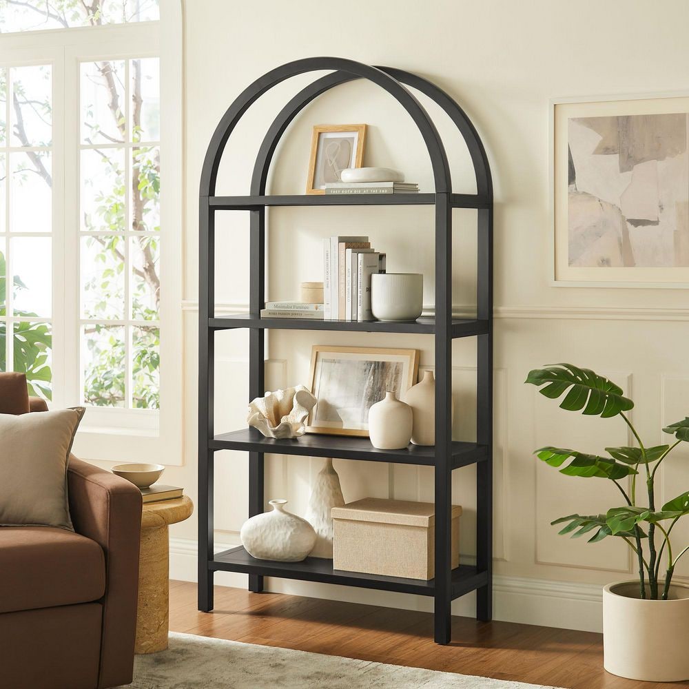 MODWAY Vexley 72 Inch Large Arched Wood Bookcase in Black EEI-7318