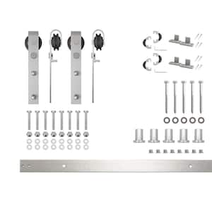 7 ft./84 in. Brushed Nickel Non-Bypass Sliding Barn Door Track and Hardware Kit for Double Doors