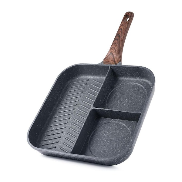 Black Die-Cast Aluminum Nonstick 3-in-1 Grill Pans with Raised Ridges, Safe for Induction Gas Electric Cooktops
