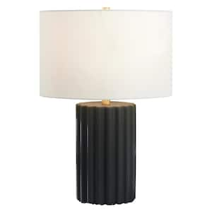 Seren 23 in. Matte Black and Brass Finish Table Lamp with Fabric Shade