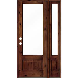 50 in. x 96 in. Knotty Alder Right-Hand/Inswing 3/4 Lite Clear Glass Red Chestnut Stain Wood Prehung Front Door with RSL