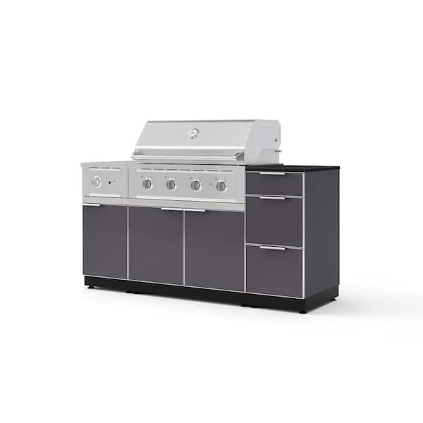 Outdoor Kitchen 6-Piece 4-Burners Propane Gas Grill Island in Gray w/36" Performance Grill & Dekton in Sirius-Countertop