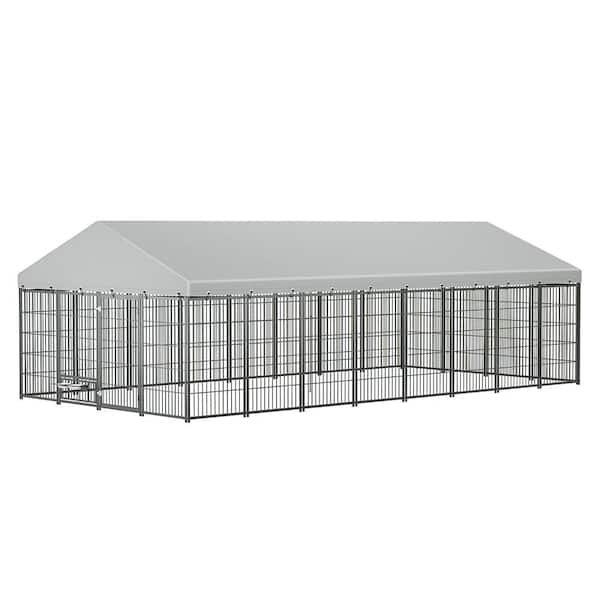 Black 18.9 ft. Large Dog Kennel Outdoor Pet Pens Dogs Run with Roof Cover