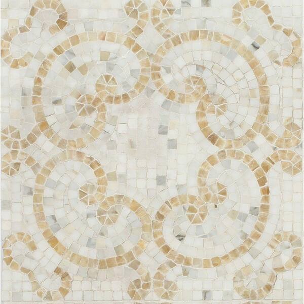 Splashback Tile Marquess Honey Onyx and Calacatta 12 in. x 12 in. x 10 mm Polished Marble Mosaic Tile